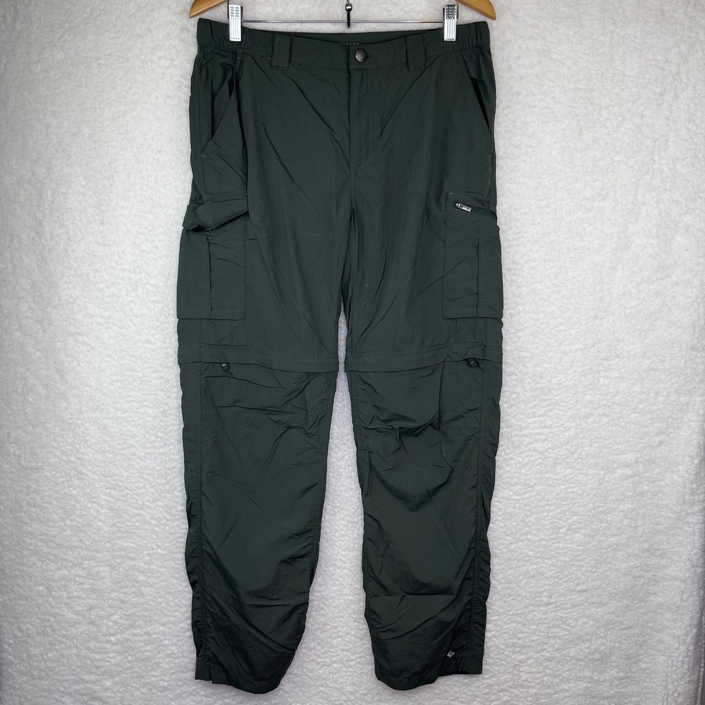 Columbia Omni-Shade Mens Convertible Cargo Hiking Pants Green Size 34x32